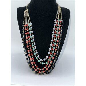 Talbots 5 strand glass bead muli color gold tone necklace 18” w 3” ext